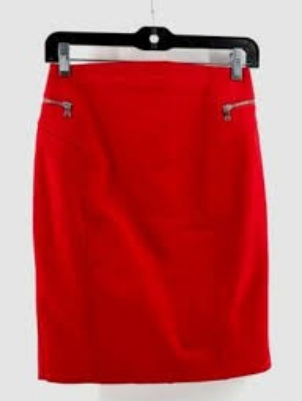 EXPRESS Red Silver Zippers High Waisted Lined Sexy Pencil Skirt Slit In Back